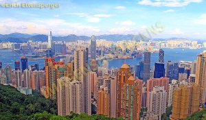 Vista de Hong Kong a partir do alto da montanha Peak/ Ansicht von Hong Kong aus dem Peak-Gipfel/ View of Hong Kong from the Peak mountain top 