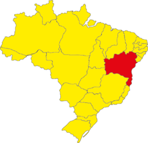 Localização do estado da Bahia no Brasil.