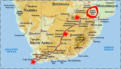Localização do Parque Kruger na África do Sul/Lage von Kruger Park in Südafrika/Location of Kruger Park in South Africa