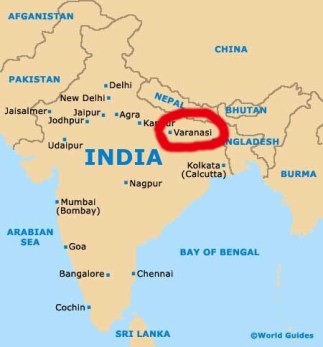 Mapa de localização de Varanasi na Índia/Varanasi Lageplan Indien/Varanasi Location map India